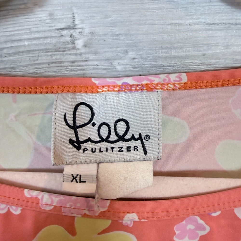 Lilly Pulitzer Floral Knit T-Shirt Shift Dress Pink Yellow XL - Picture 2 of 5